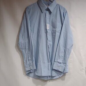 HAGGAR REGULAR FIT MEN'S BUTTON DOWN DRESS SHIRT LT BLUE NWOT 16-16 1/2 (32/33)